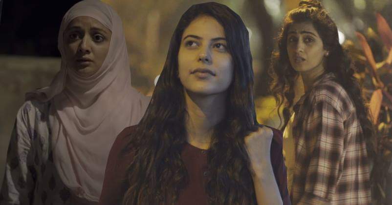 Three young women at night — still from Not Just Her Story, as published by RVCJ Media